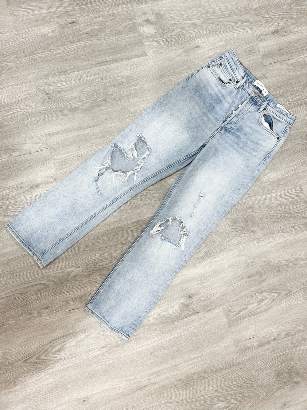 Denim Forum Light Blue Distressed Straight Jeans